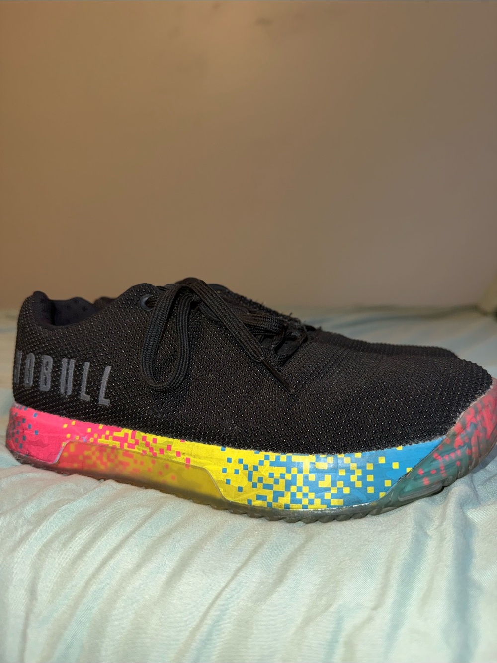 NOBULL Black Knit Trainer with Rainbow Pixel Midsole